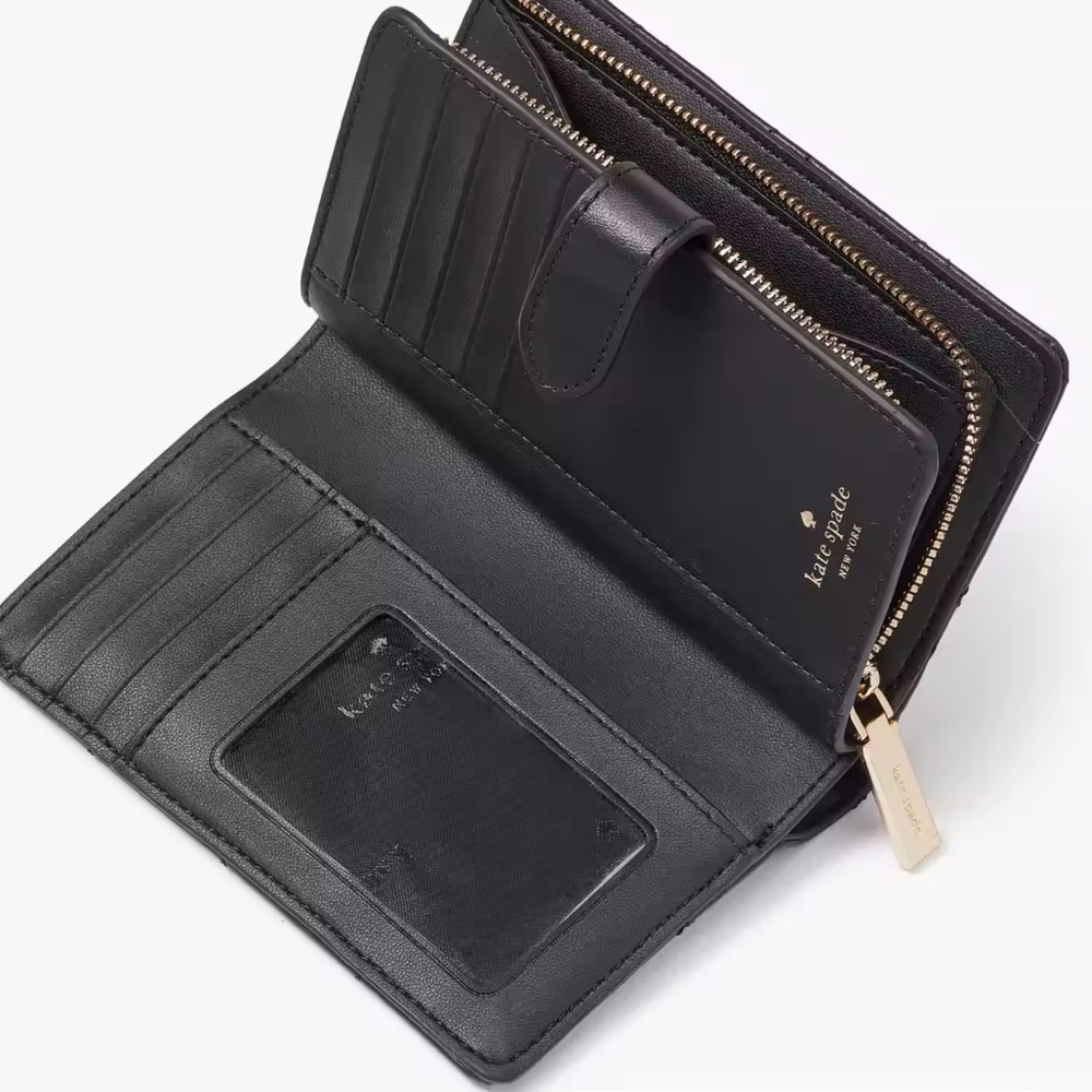 Kate Spade Carey Medium Compact Bifold Wallet Quilted Leather 5.6" x 3.6” x 1.2" - Picture 8 of 15